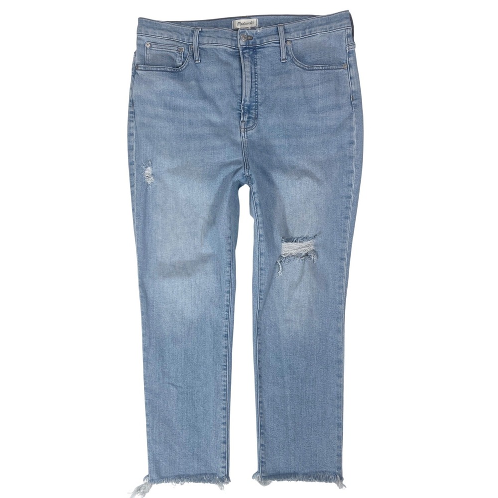 Madewell Perfect Vintage Jean 33 16 High Rise Straight Retro Minimalist 90s HOLE